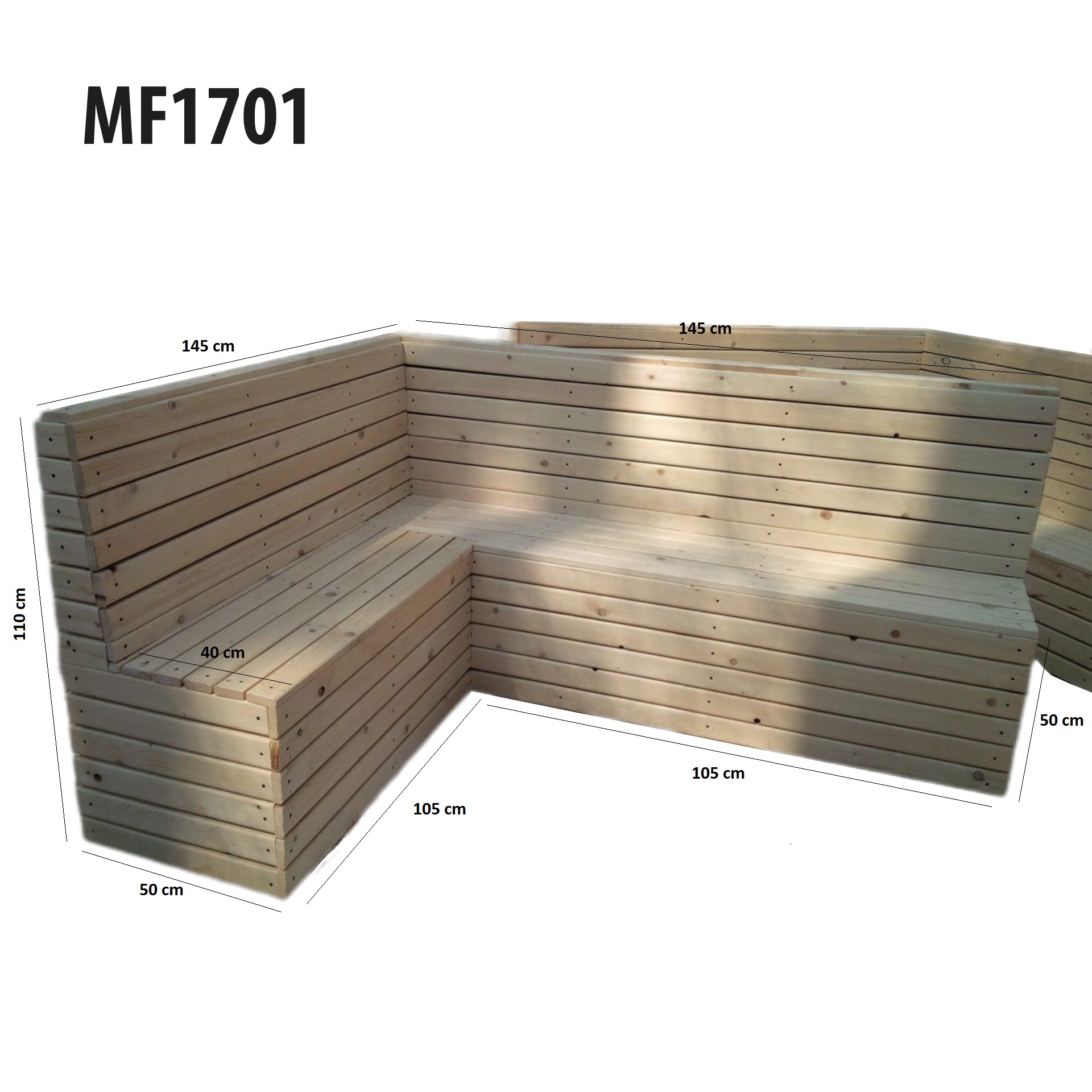 مبل راحتی باغی گروه تولیدی خانه چوبی با چوب کاج ساسنا طرح L با لاک پلی اورتان - کد MF1701