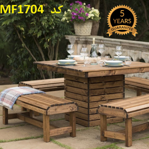 میز و نیمکت باغی ترموود 8 نفره با لاک پلی اورتان - کد MF1704