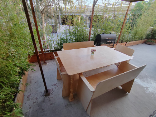 میز و صندلی غذا خوری باغی 6 نفره ضد آب با چوب چند لایه توسکا کد MF1720