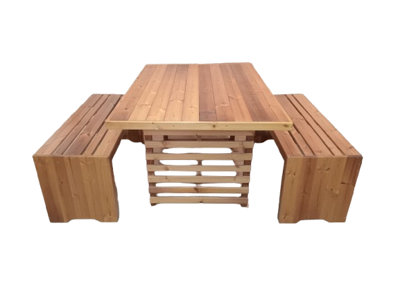 میز و نیمکت باغی ترموود 4 نفره با لاک پلی اورتان فضای باز - کد MF1703