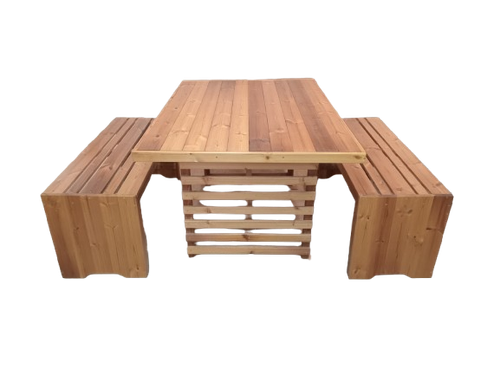 میز و نیمکت باغی ترموود 4 نفره با لاک پلی اورتان فضای باز - کد MF1703